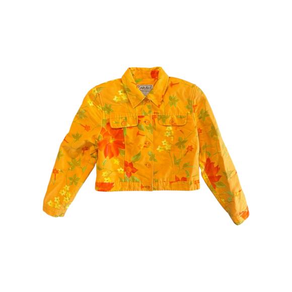 Carlisle Orange Yellow Floral Cropped Jacket Silk Cotton Blend Size 10 - Picture 2 of 11